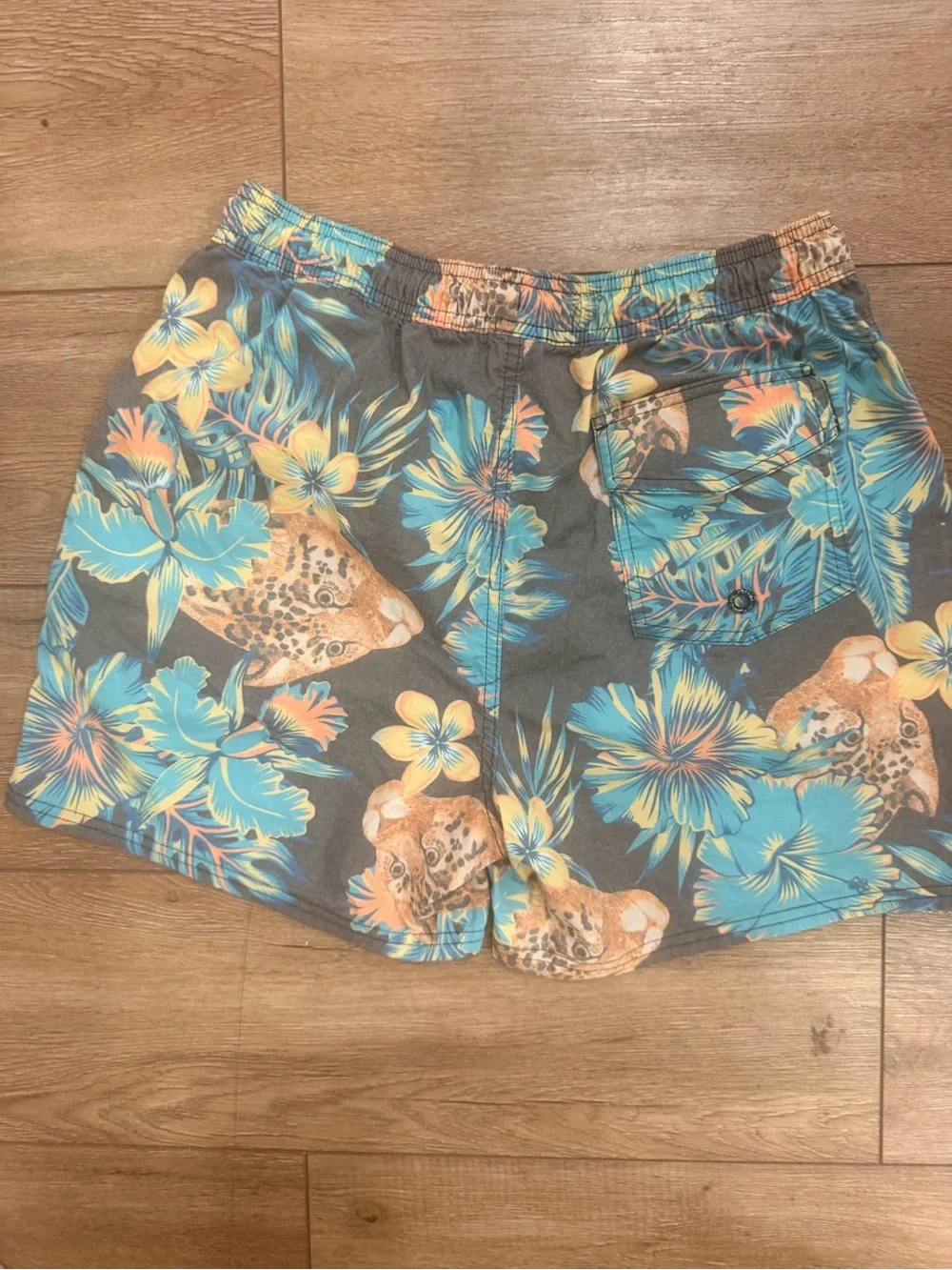 Ezekiel Tropical Floral Swim Trunks - Teal, Orange & Gray 0540